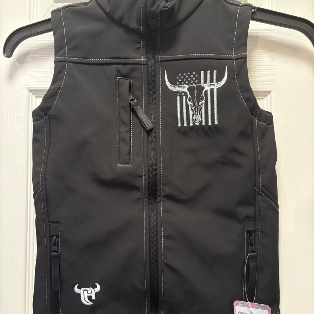 Cowboy Hardware Boys 6/S Black Vest with skull & Flag Design NEW